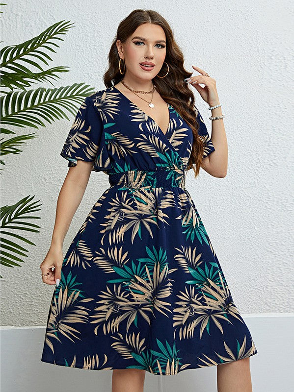 Retro V-Neck Midi Dress