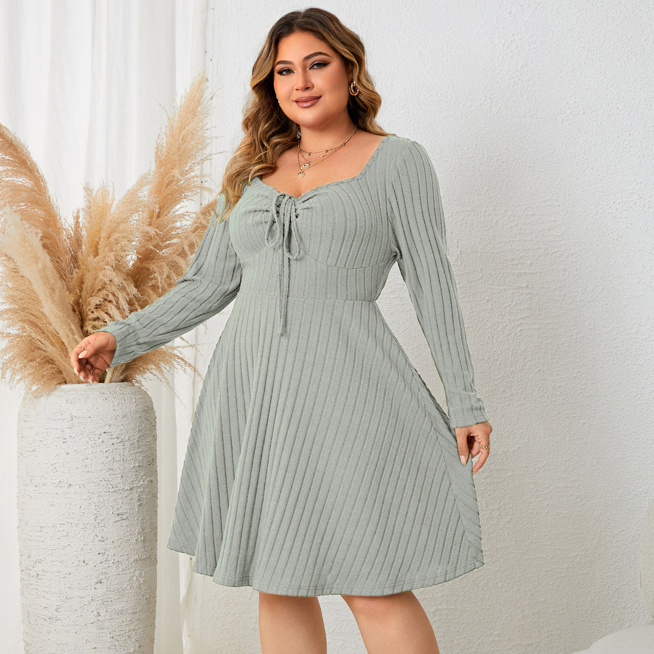 Graceful Square-Neck Midi Dress
