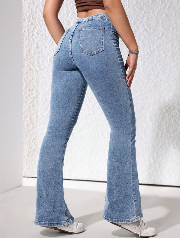 High-Stretch Slim Flare Trousers