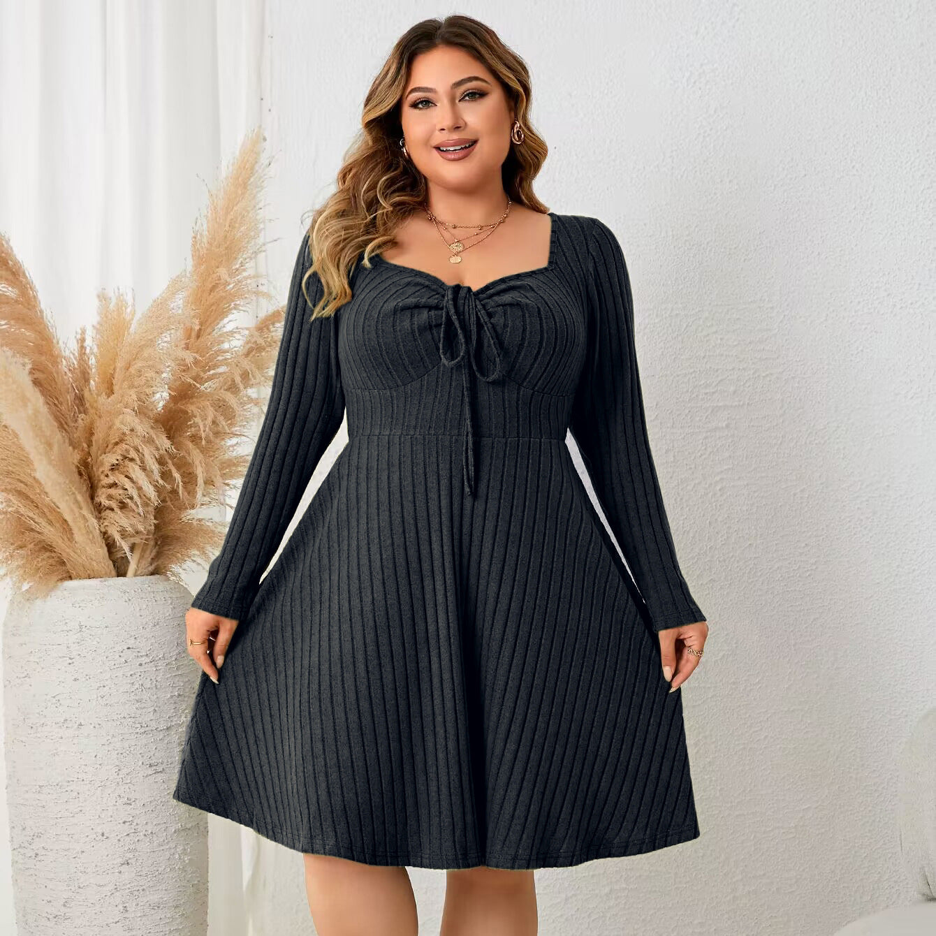 Graceful Square-Neck Midi Dress