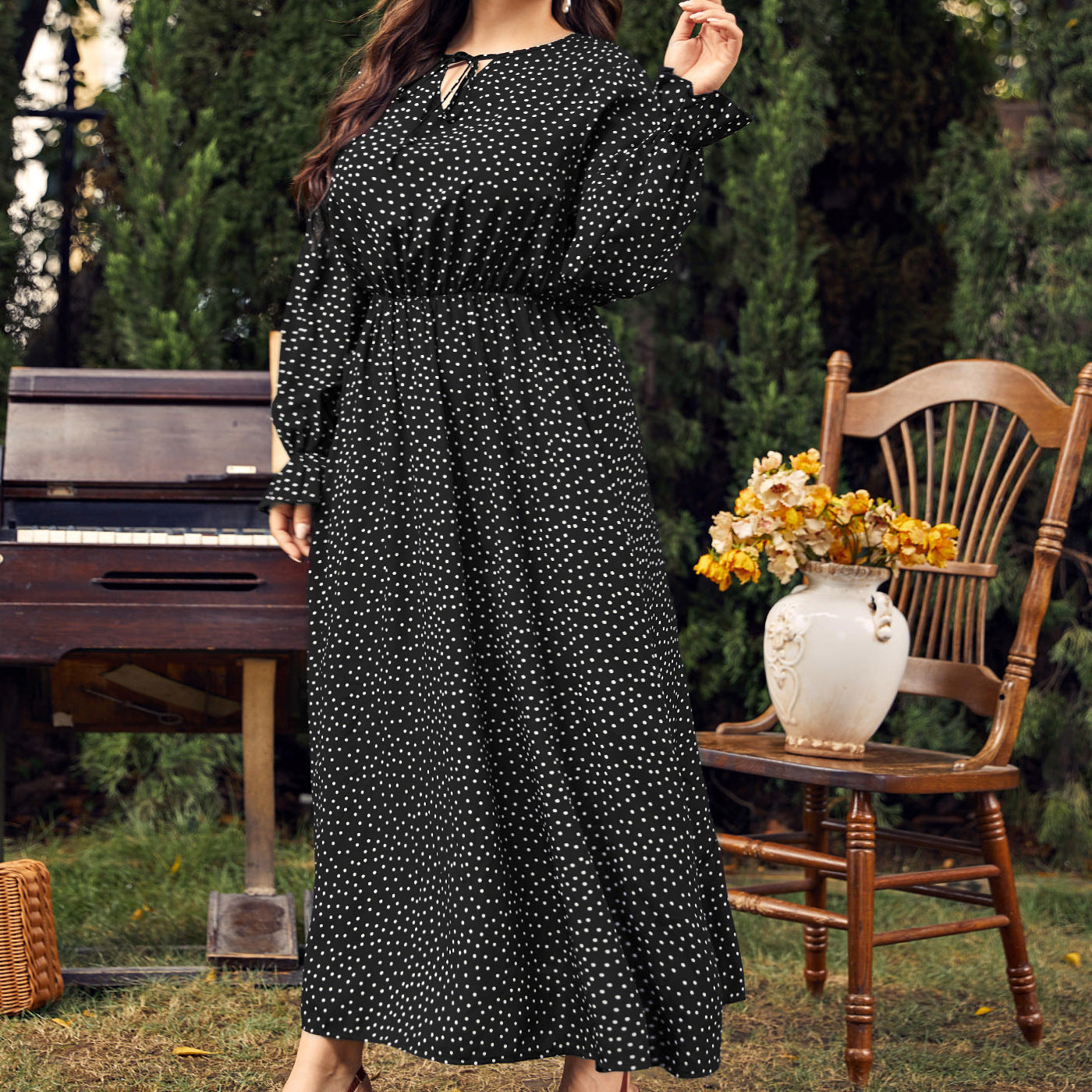 Classic Polka-Dot Chiffon Dress