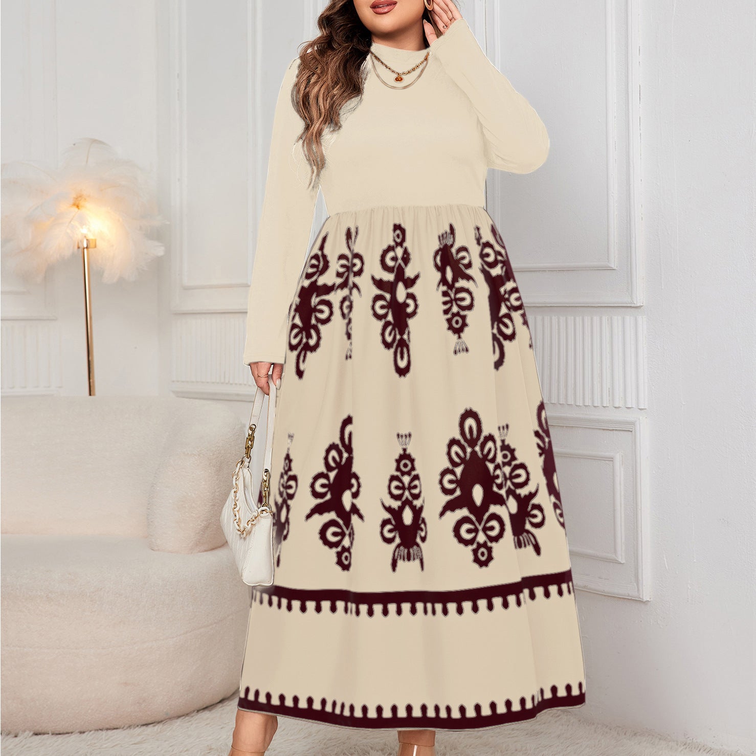 Autumn High-Waist Printed Midi