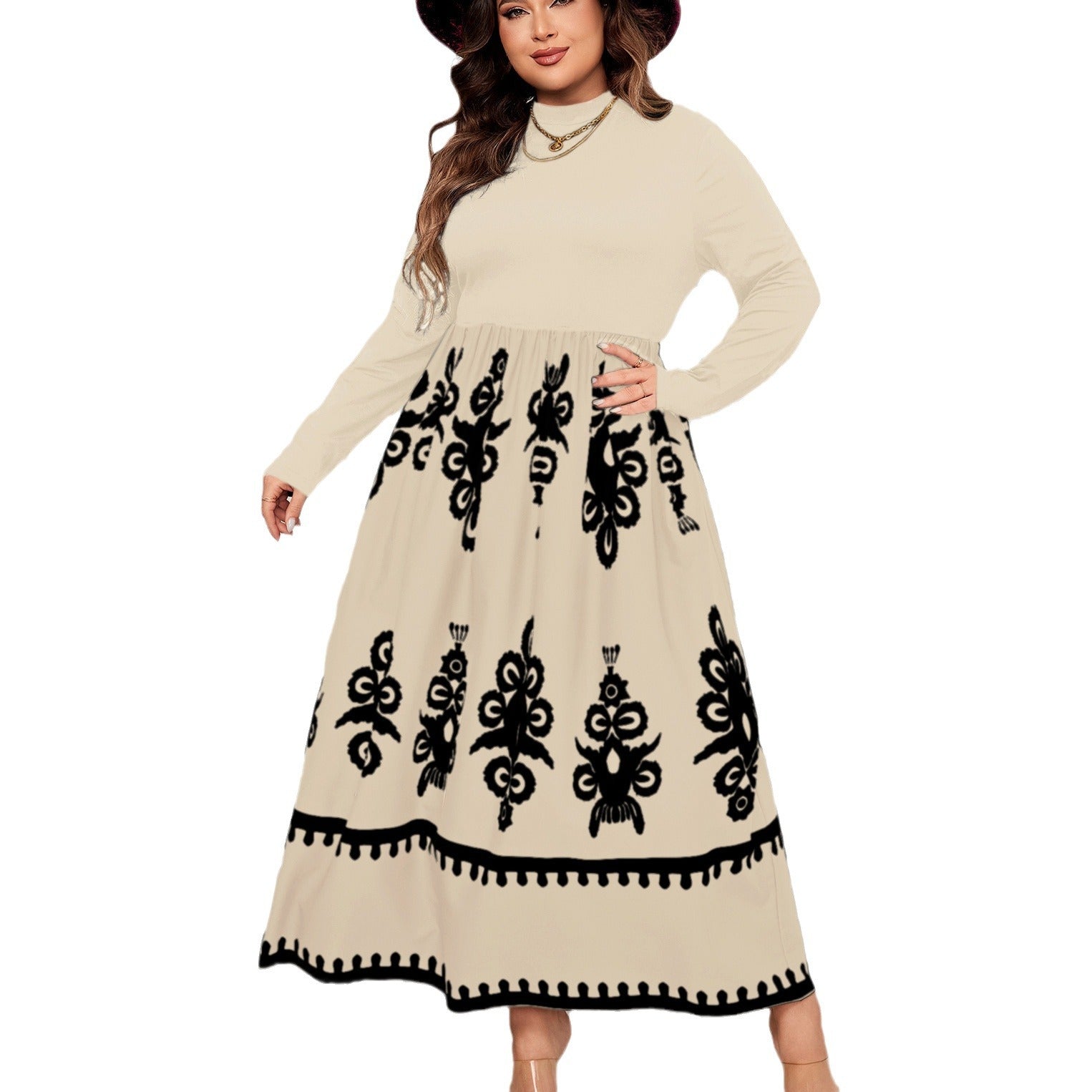 Autumn High-Waist Printed Midi
