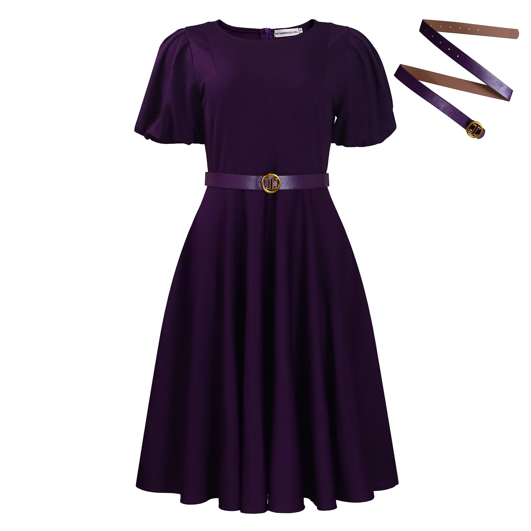 Refined Puff-Sleeve A-Line Dress
