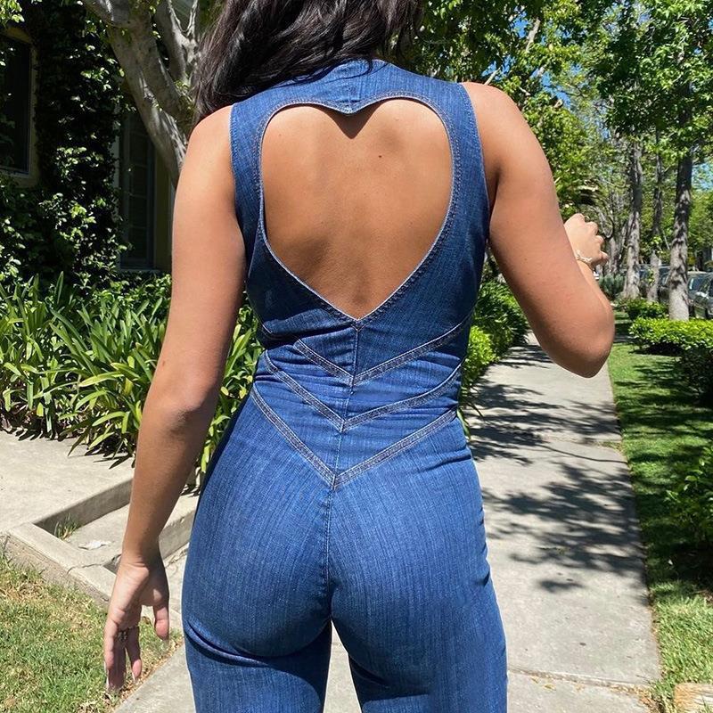 Backless Slim Denim Jumpsuit