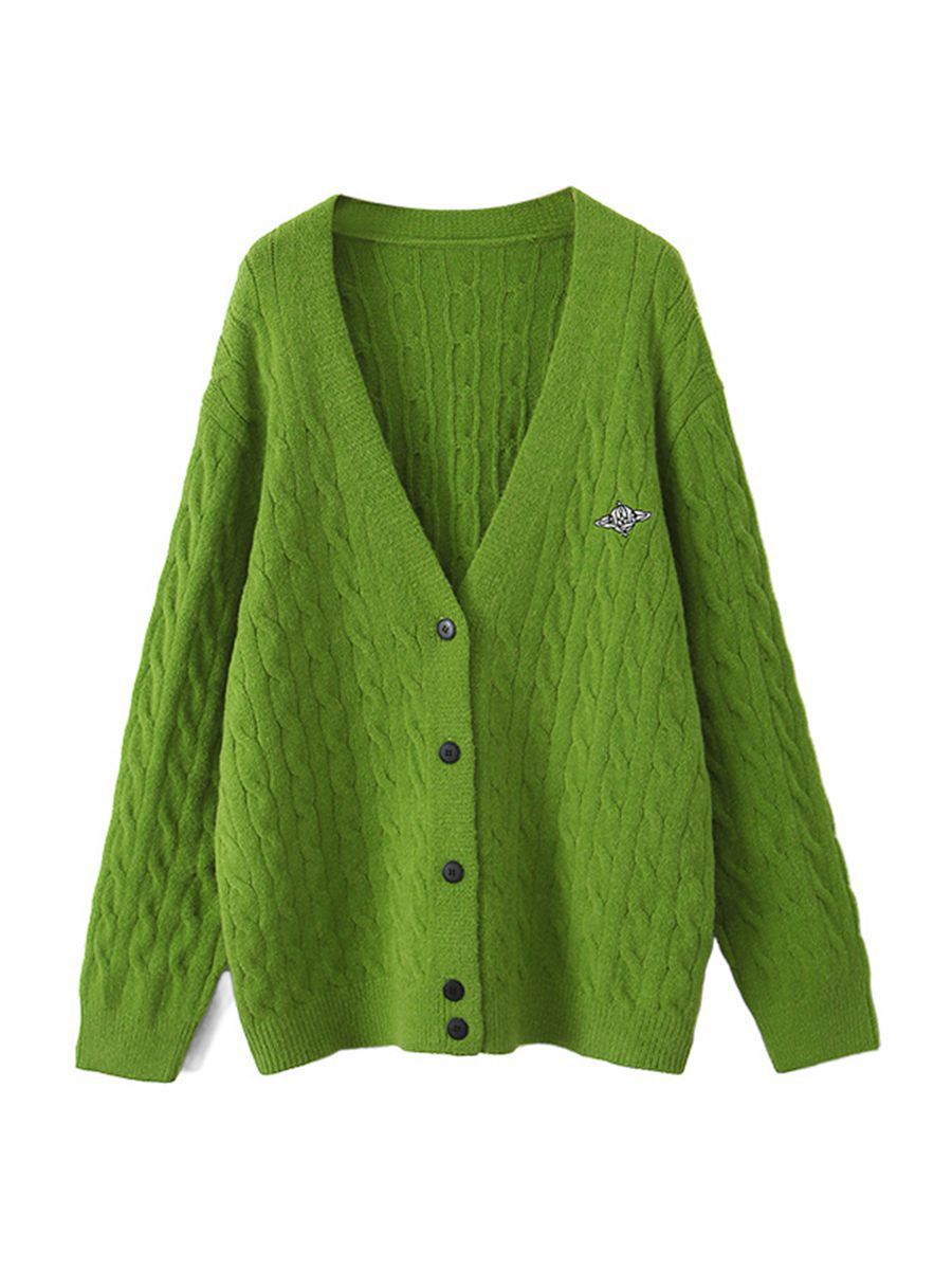 Relaxed V-Neck Embroidered Cardigan