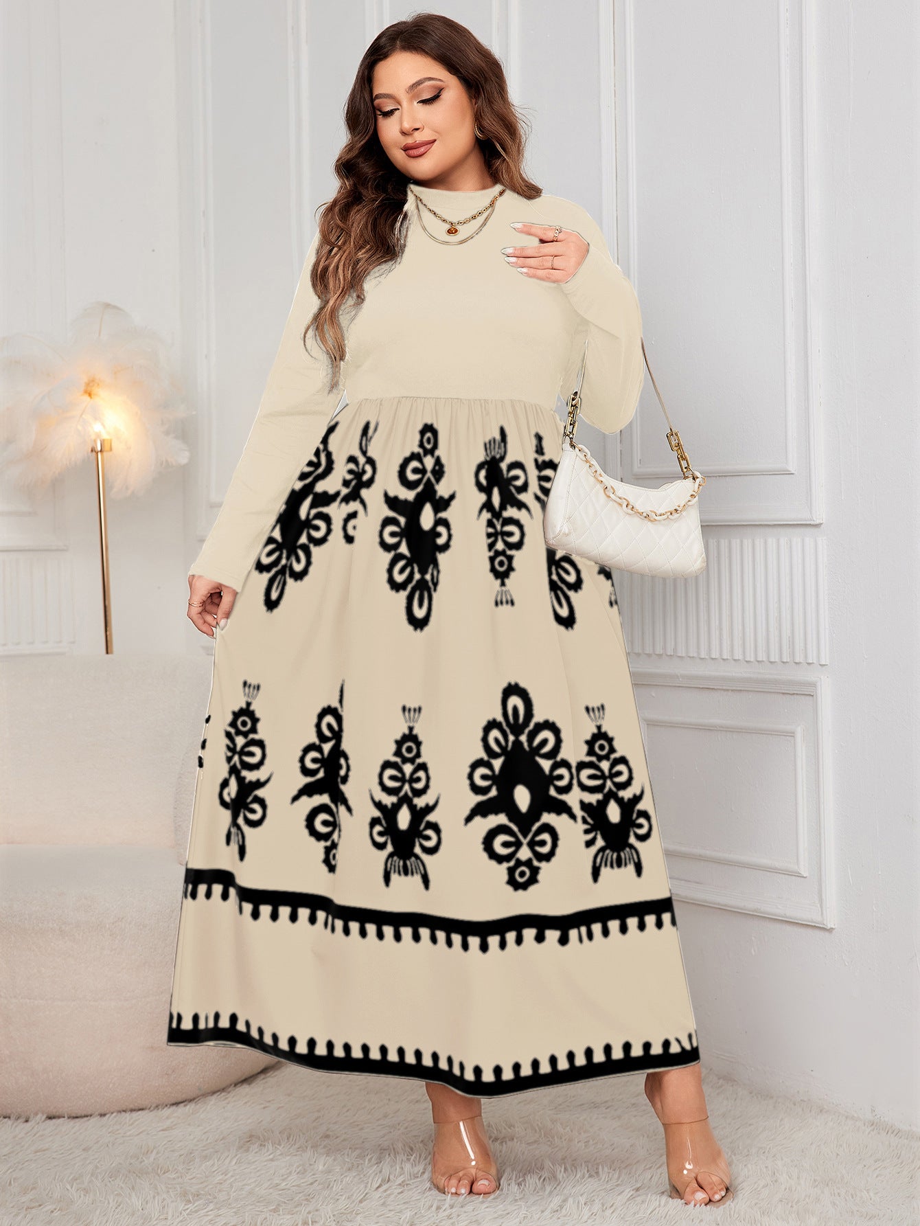Autumn High-Waist Printed Midi