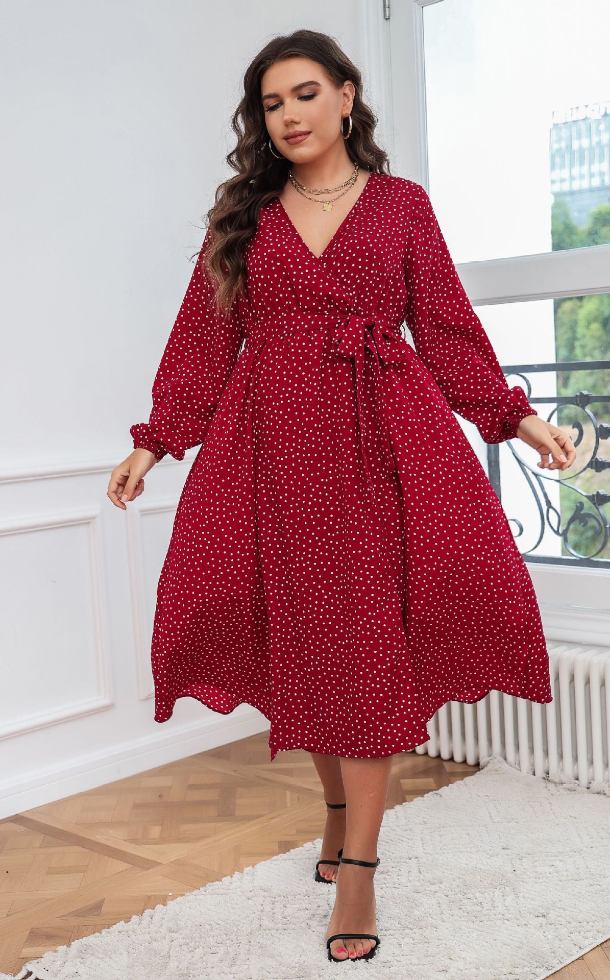 Scarlet Polka-Dot Swing Dress