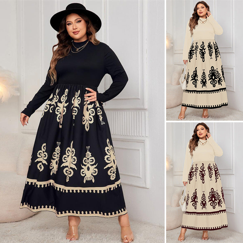 Autumn High-Waist Printed Midi