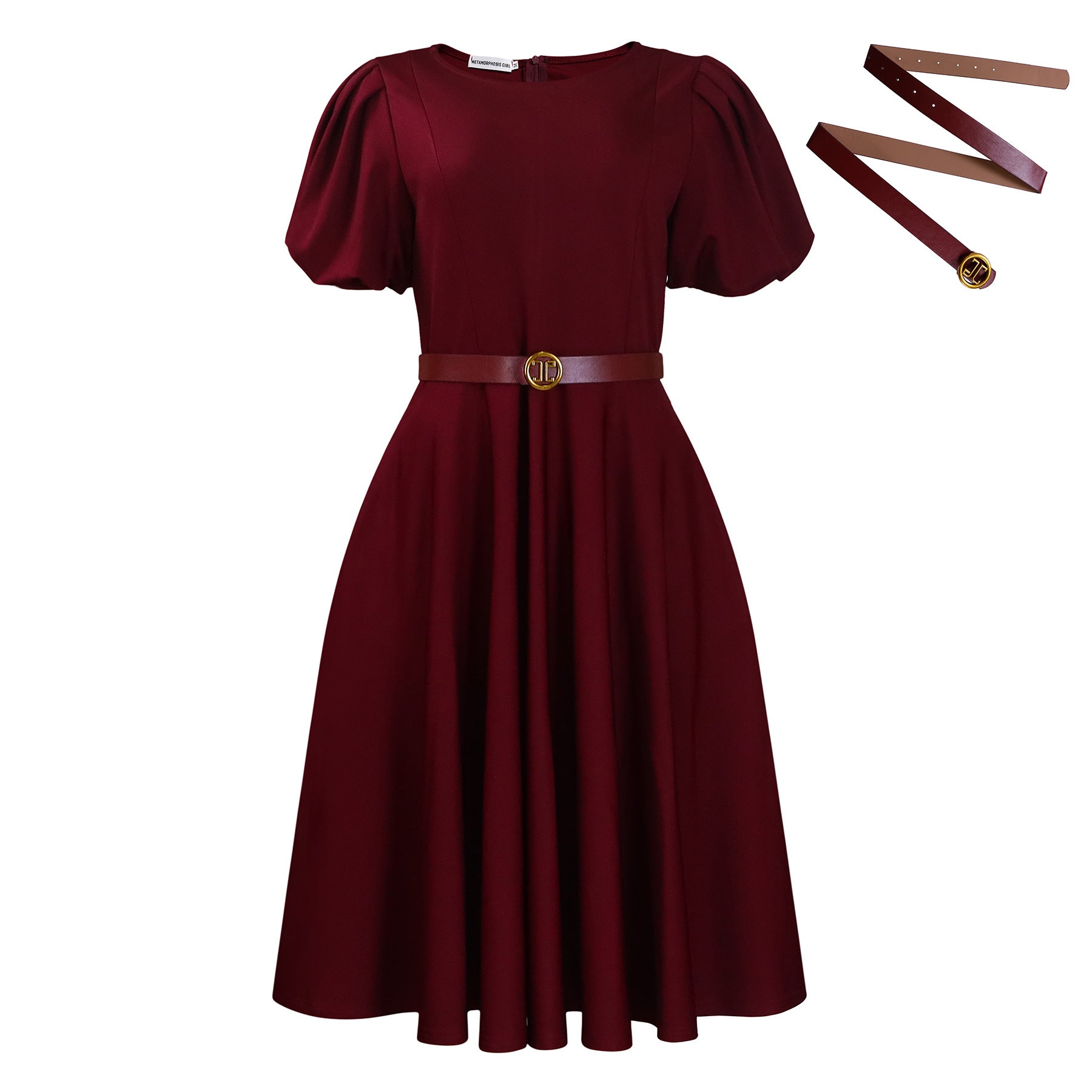 Refined Puff-Sleeve A-Line Dress