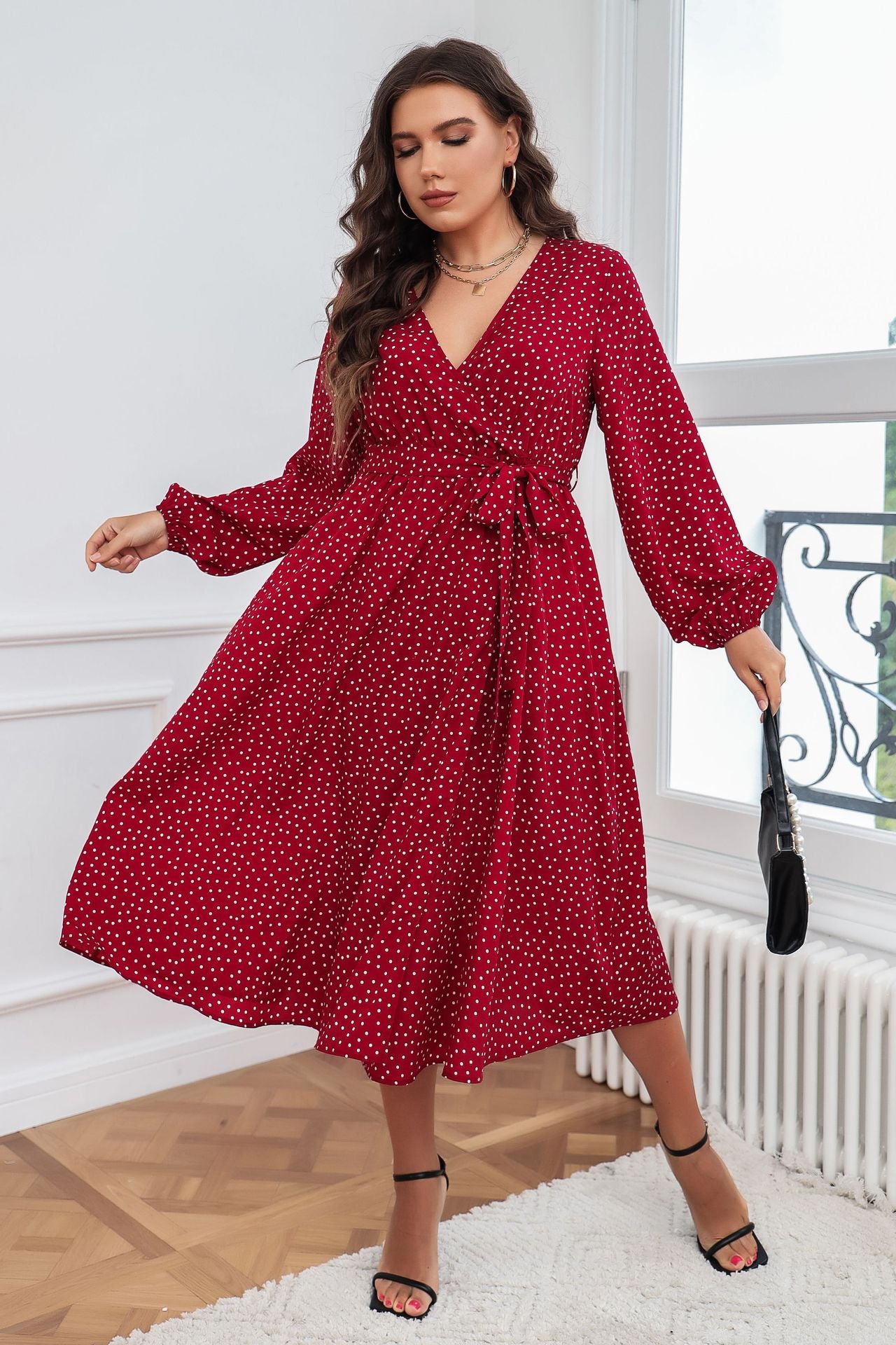 Scarlet Polka-Dot Swing Dress