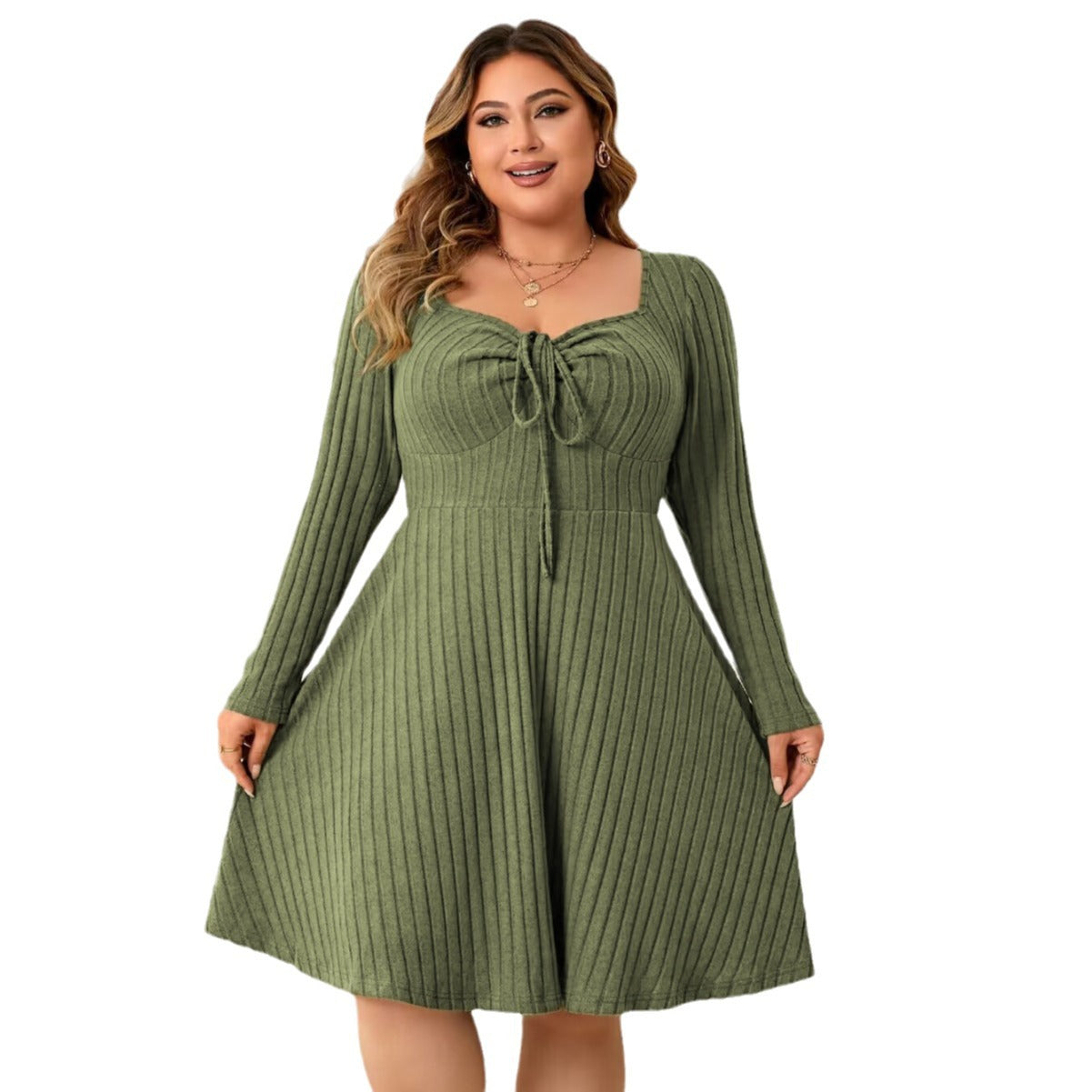 Graceful Square-Neck Midi Dress