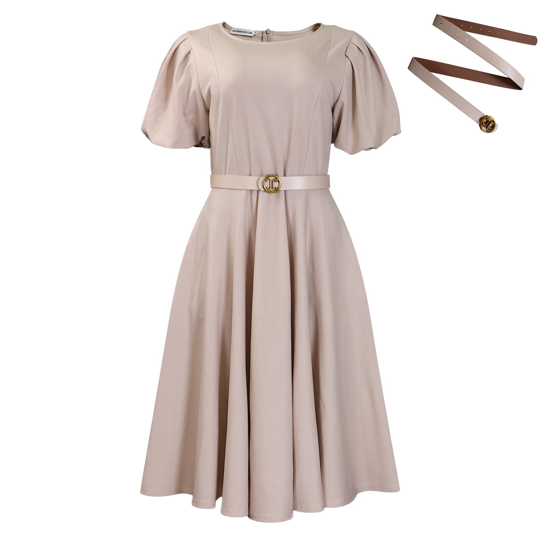 Refined Puff-Sleeve A-Line Dress