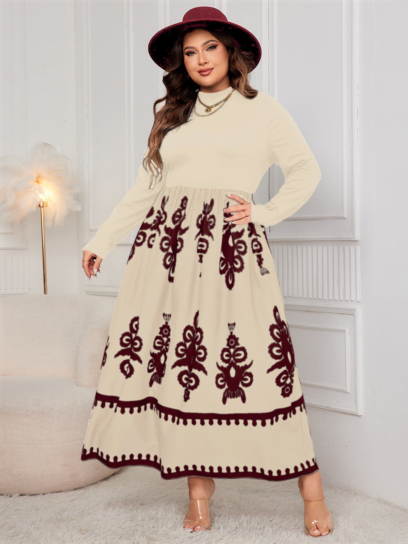 Autumn High-Waist Printed Midi