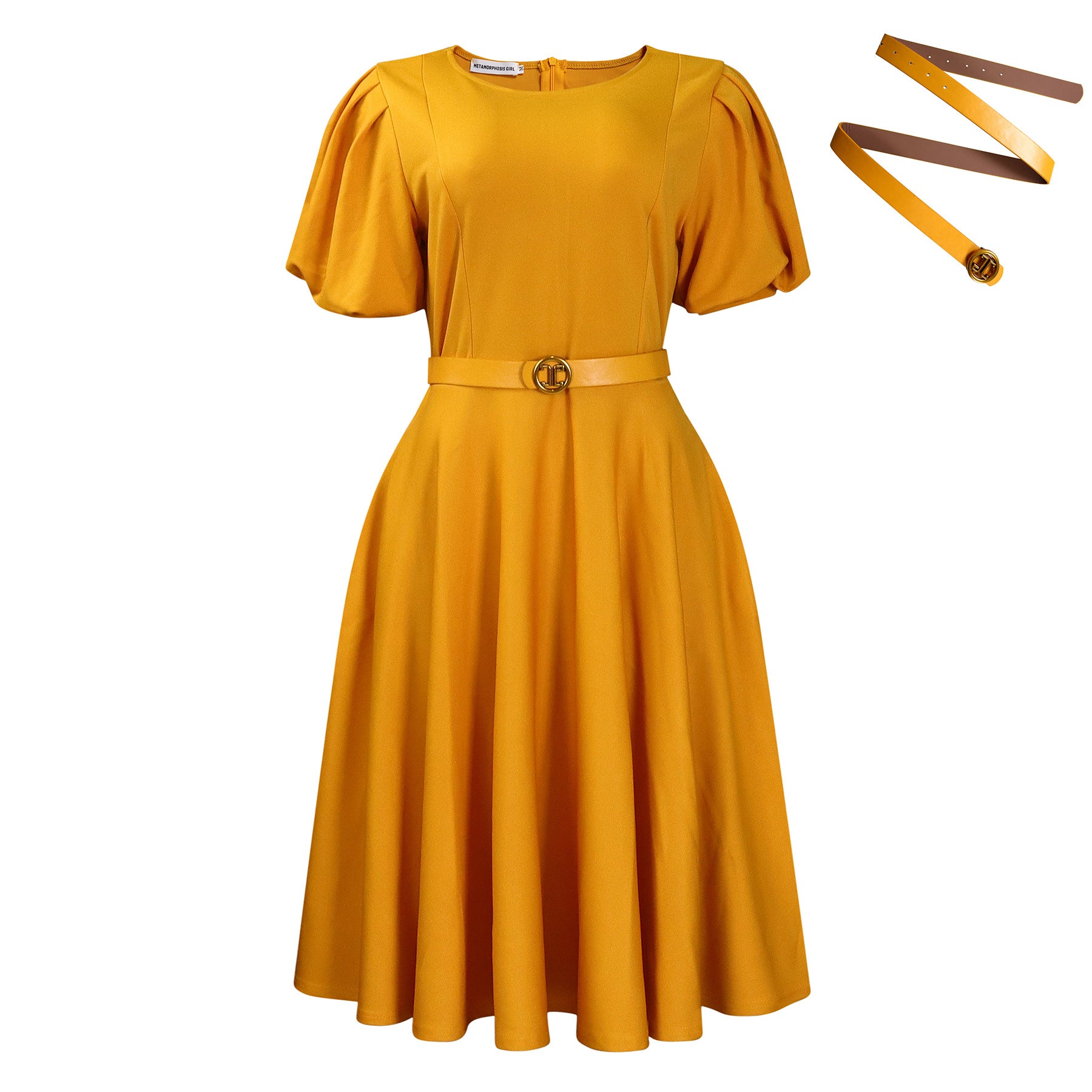 Refined Puff-Sleeve A-Line Dress