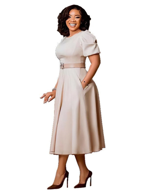 Refined Puff-Sleeve A-Line Dress