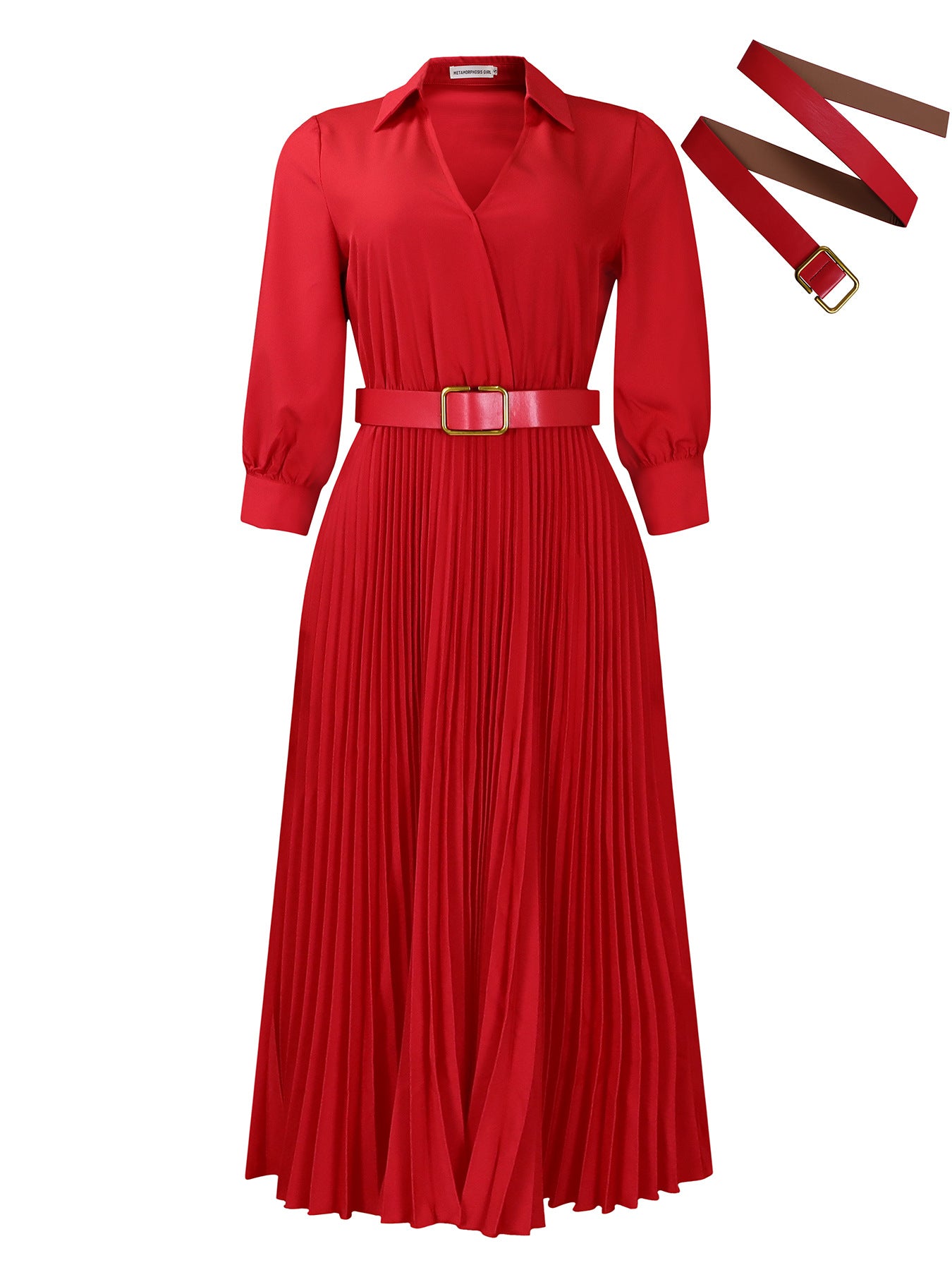 Autumn Solid Pleated Midi