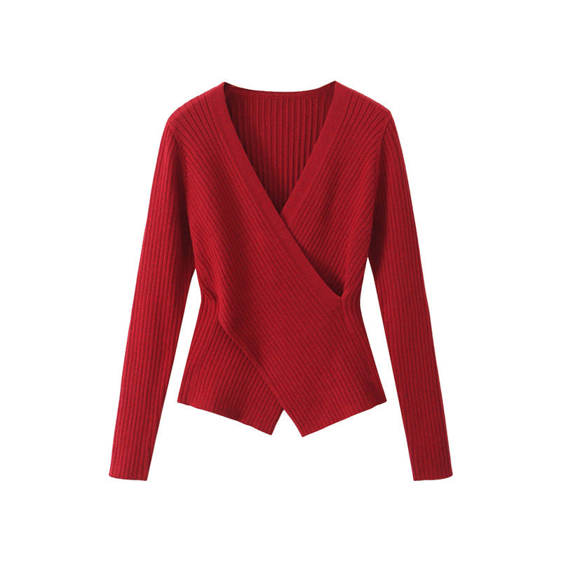 V-Neck Cross Sheep Wool Sweater