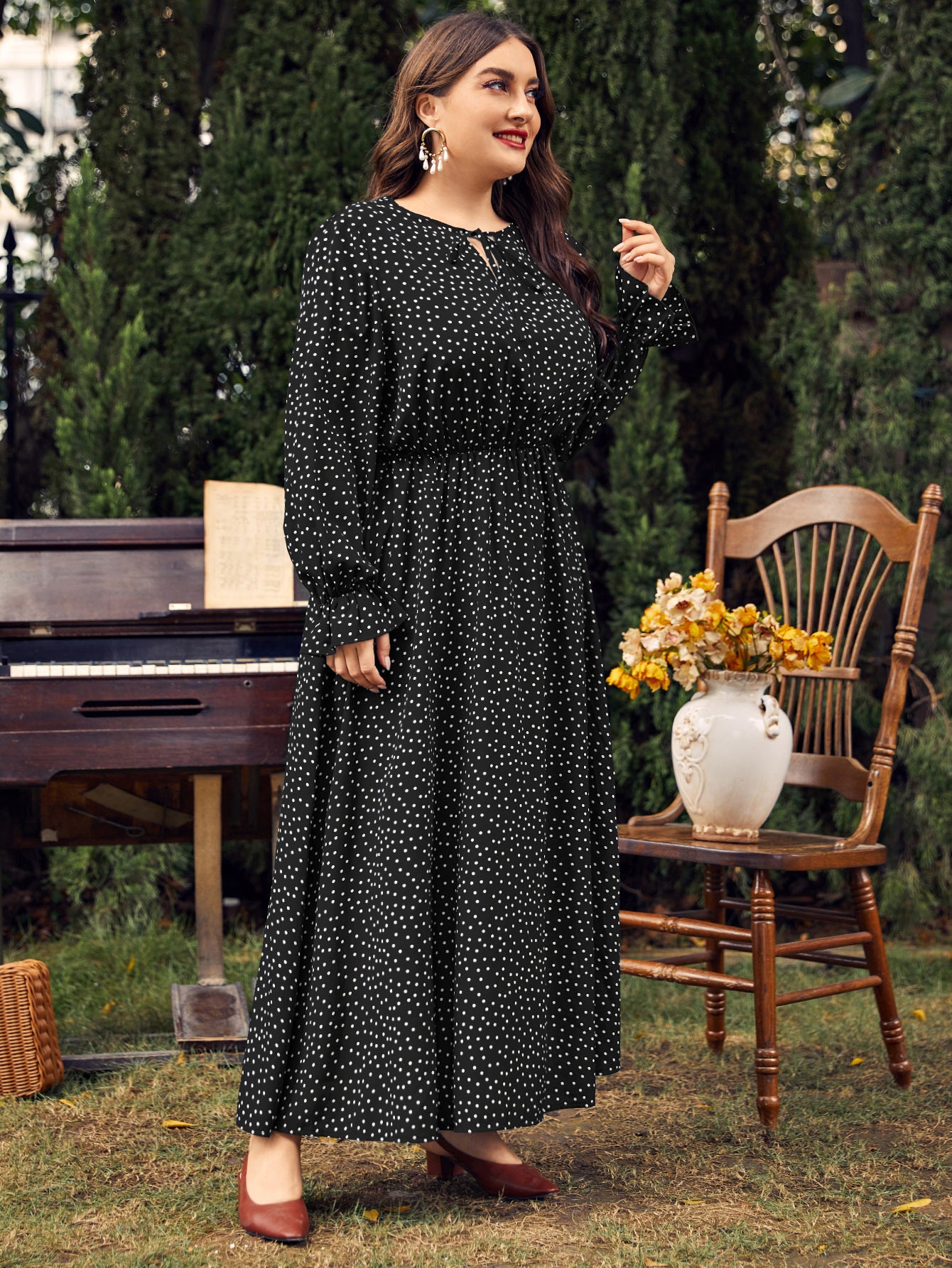 Classic Polka-Dot Chiffon Dress