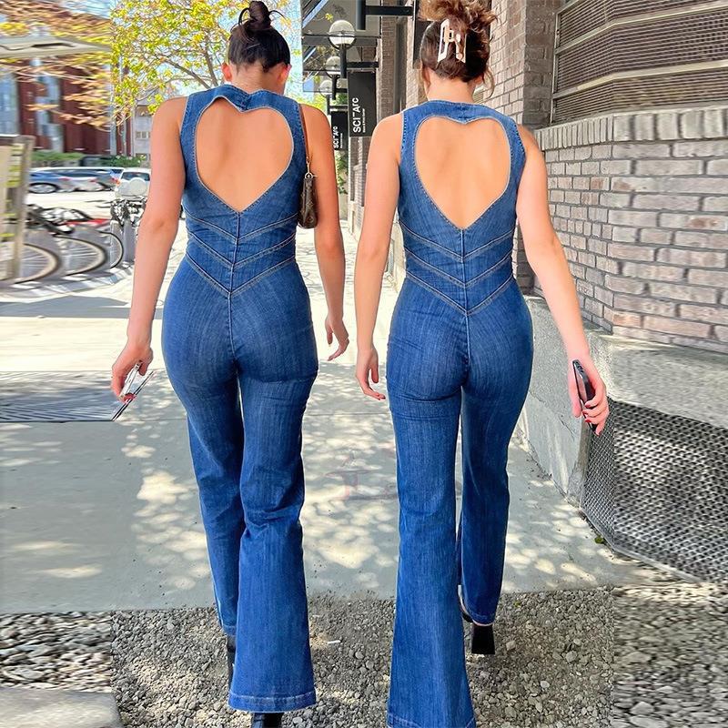 Backless Slim Denim Jumpsuit