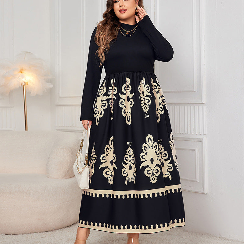 Autumn High-Waist Printed Midi