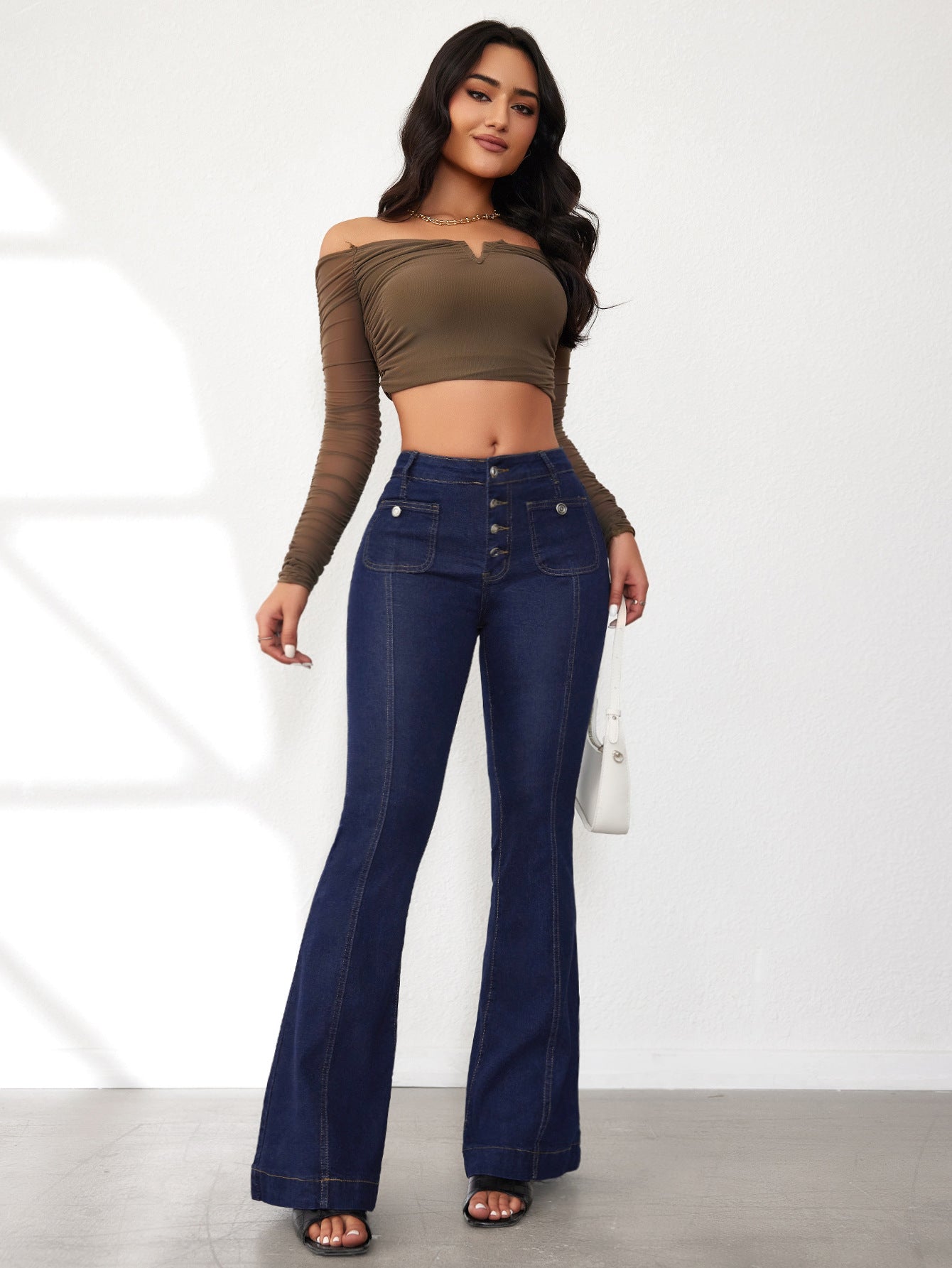 Spring Slim Button Flare Jeans
