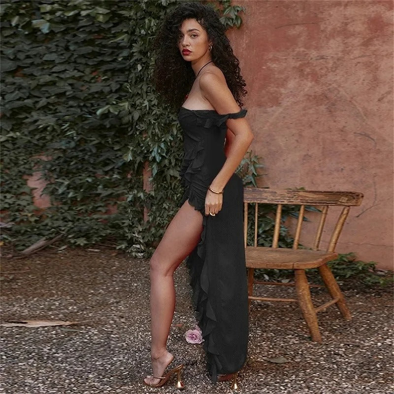 Ruffle-Edge High-Slit Dress